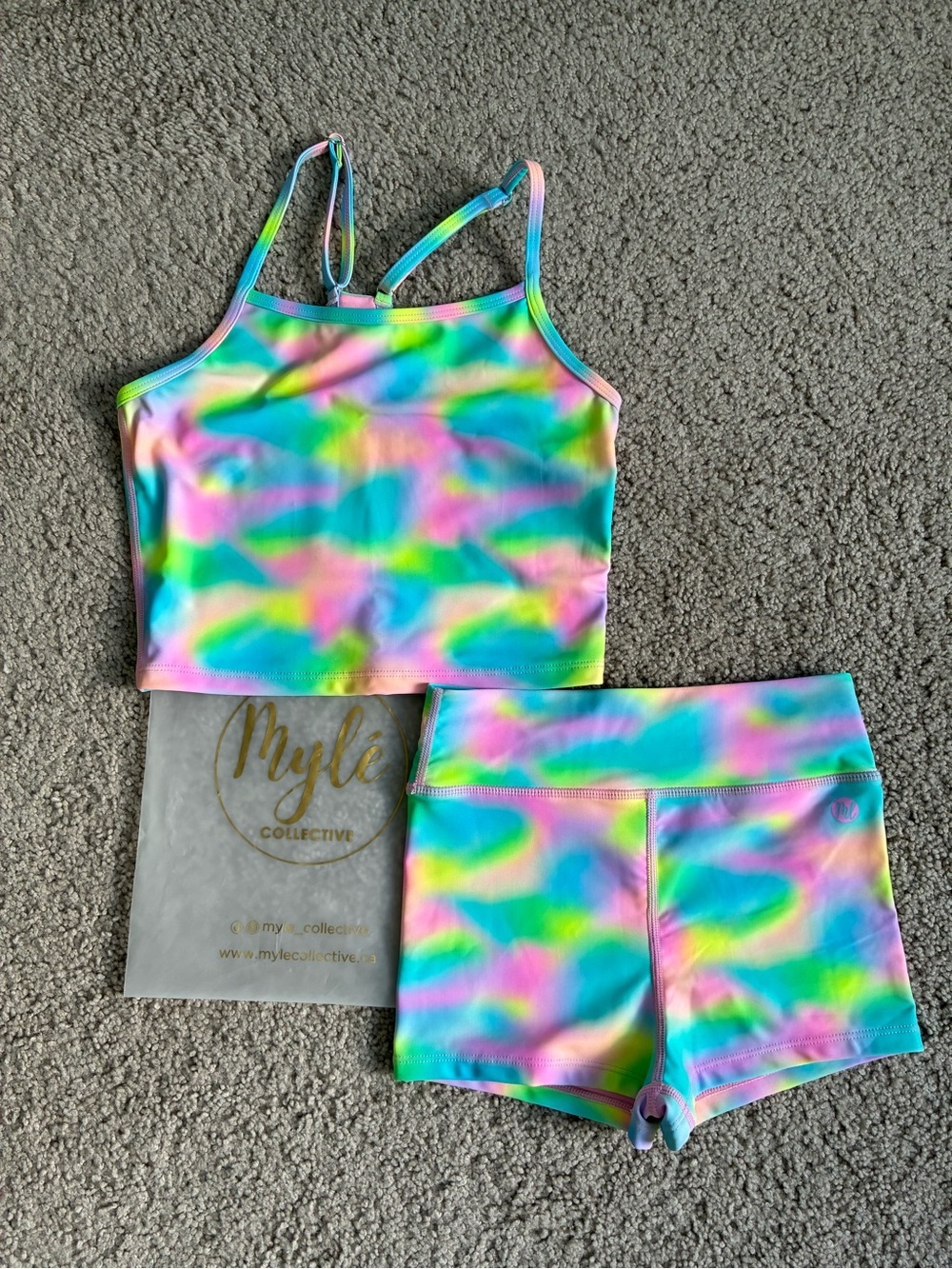 NWOT Myle Collective Rainbow Tie-Dye Swim Tank & Shorts Set - Multicolor